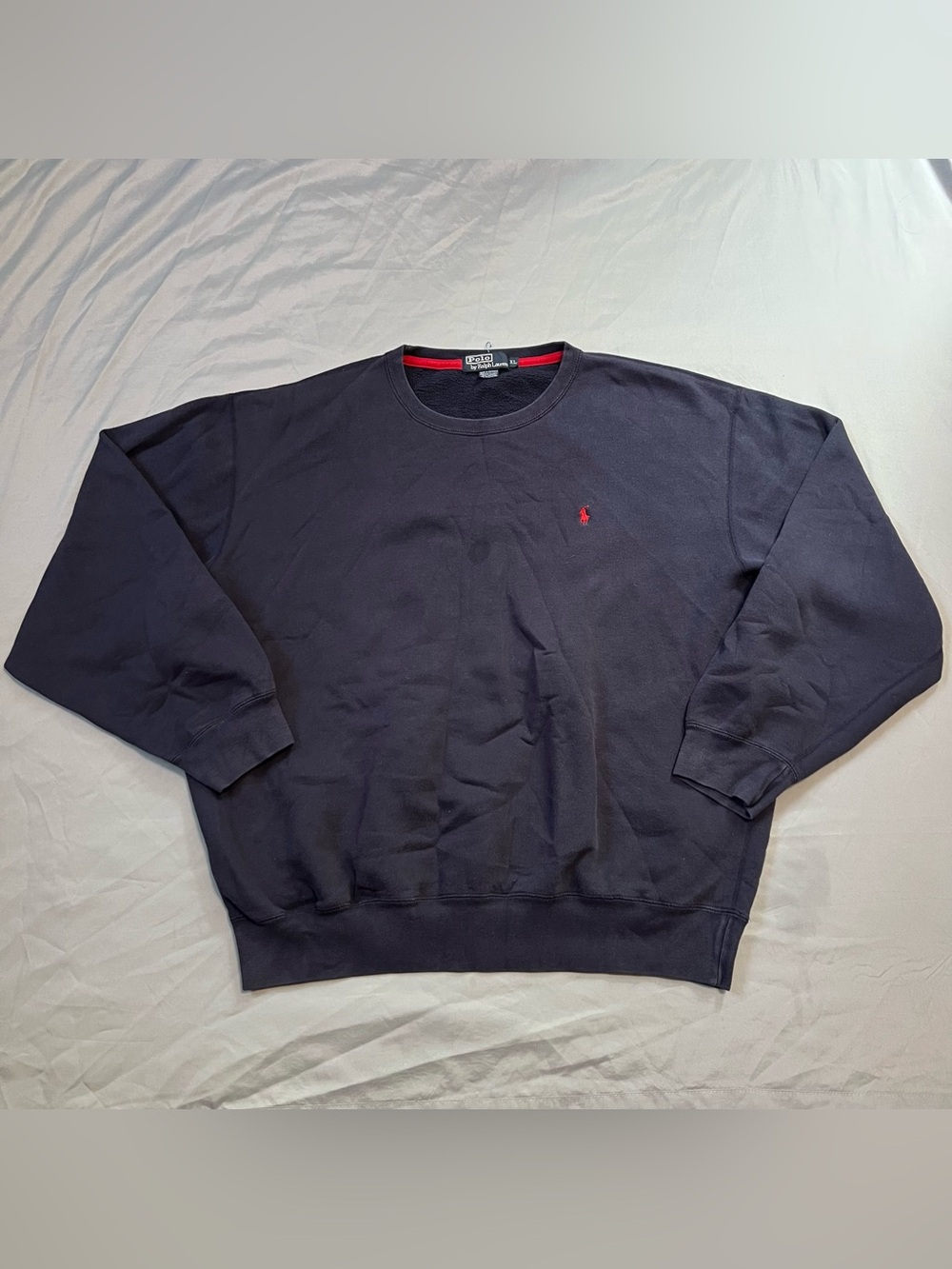 Ralph Lauren Navy Crewneck Sweatshirt with Red Pony Logo